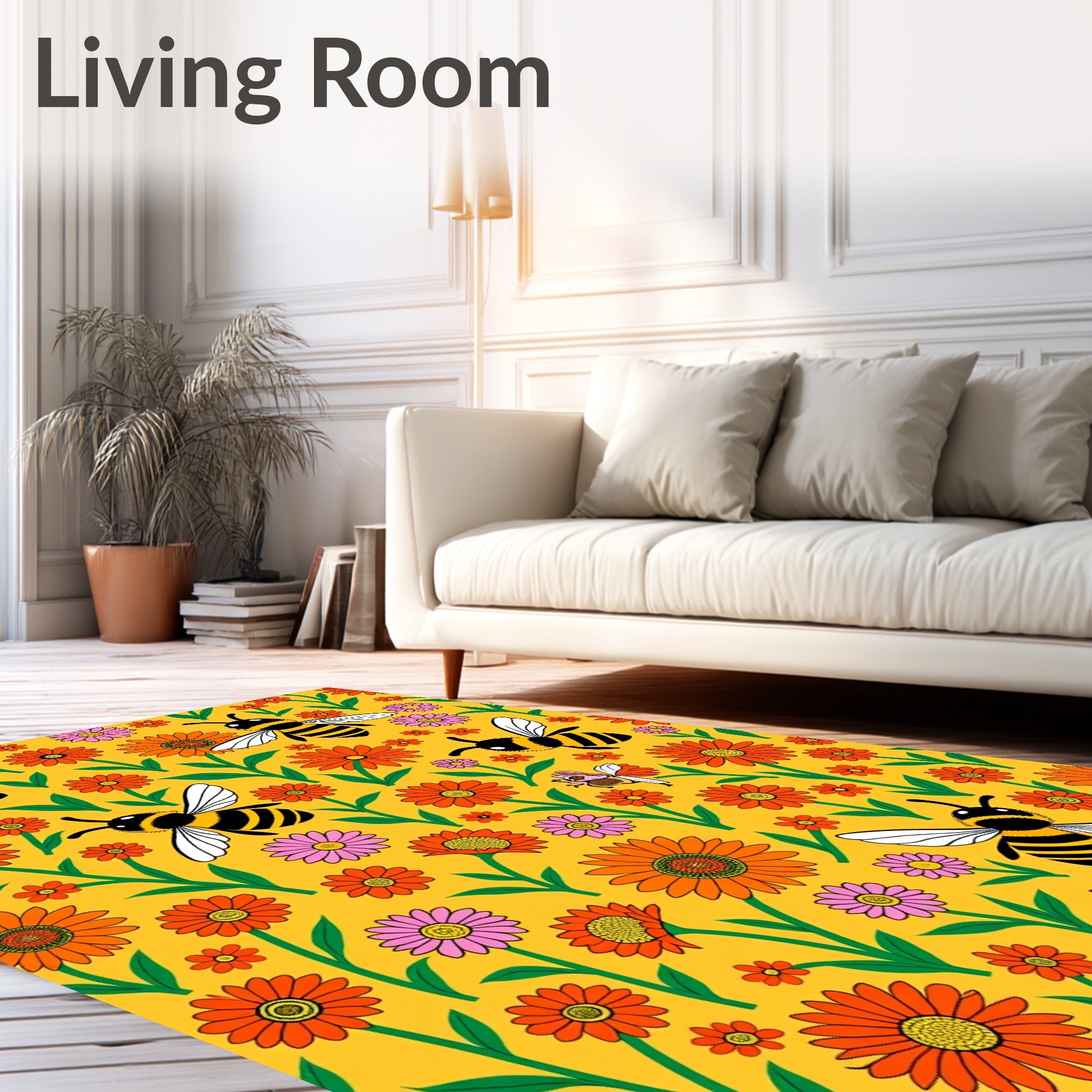 Retro Sunflowers and Bees Artwork Rug