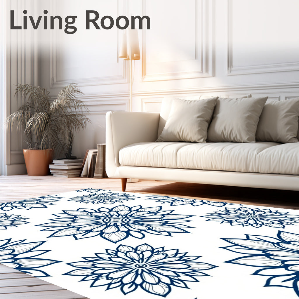 Indigo Floral Medallion Square Rug