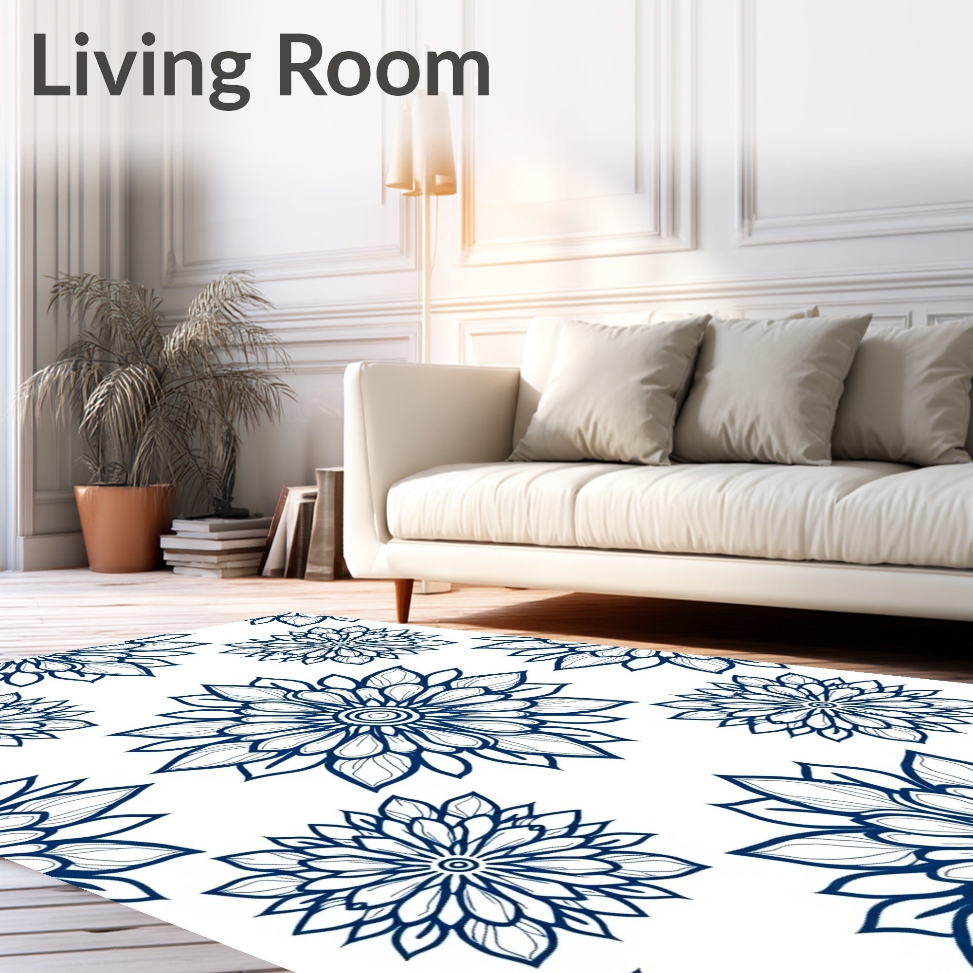 Indigo Floral Medallion Square Rug