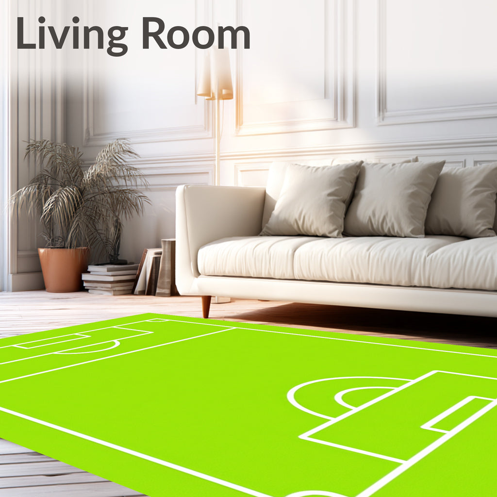 Lime Green Soccer Field Lines Rug