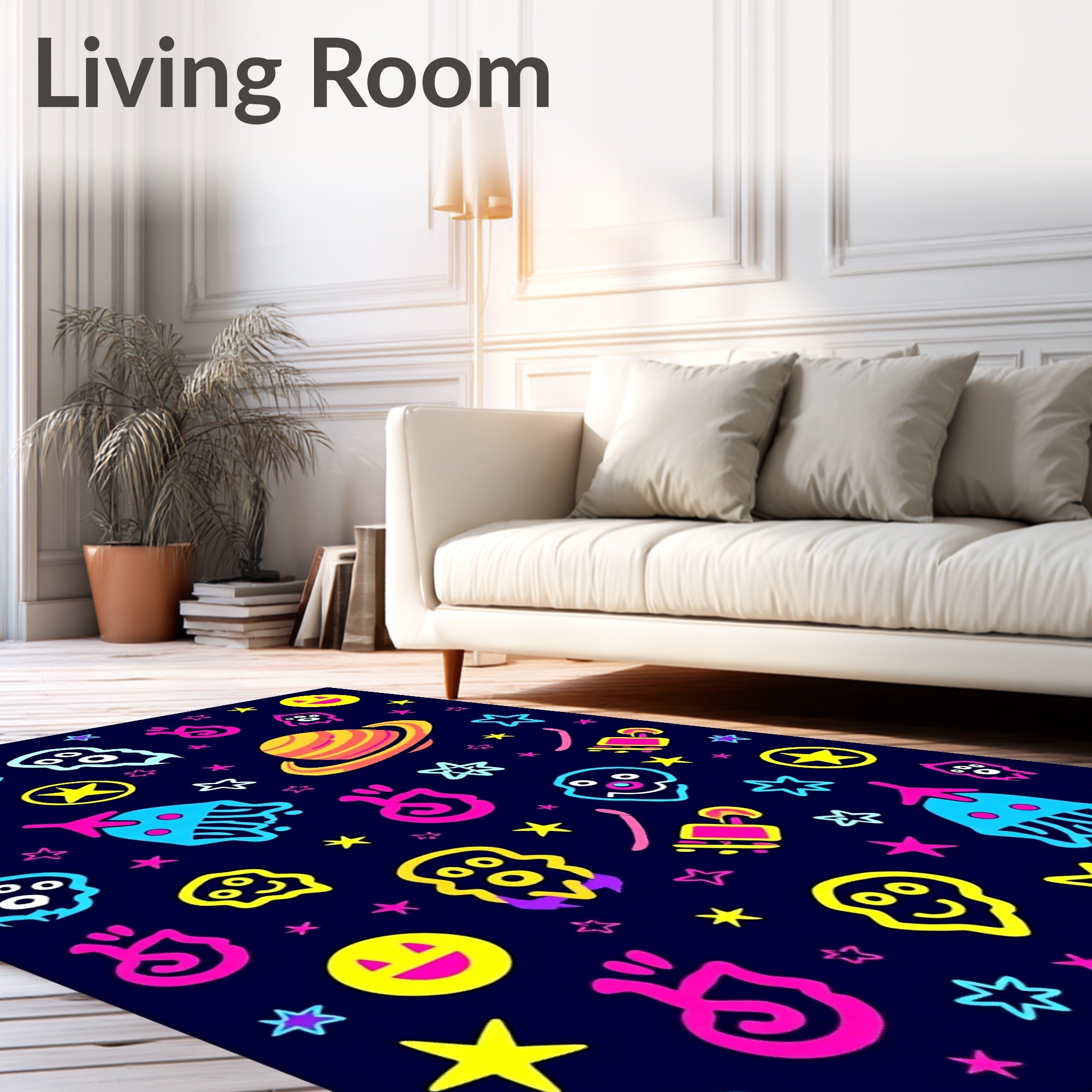 Neon Cosmic Alien Space Adventure Rug