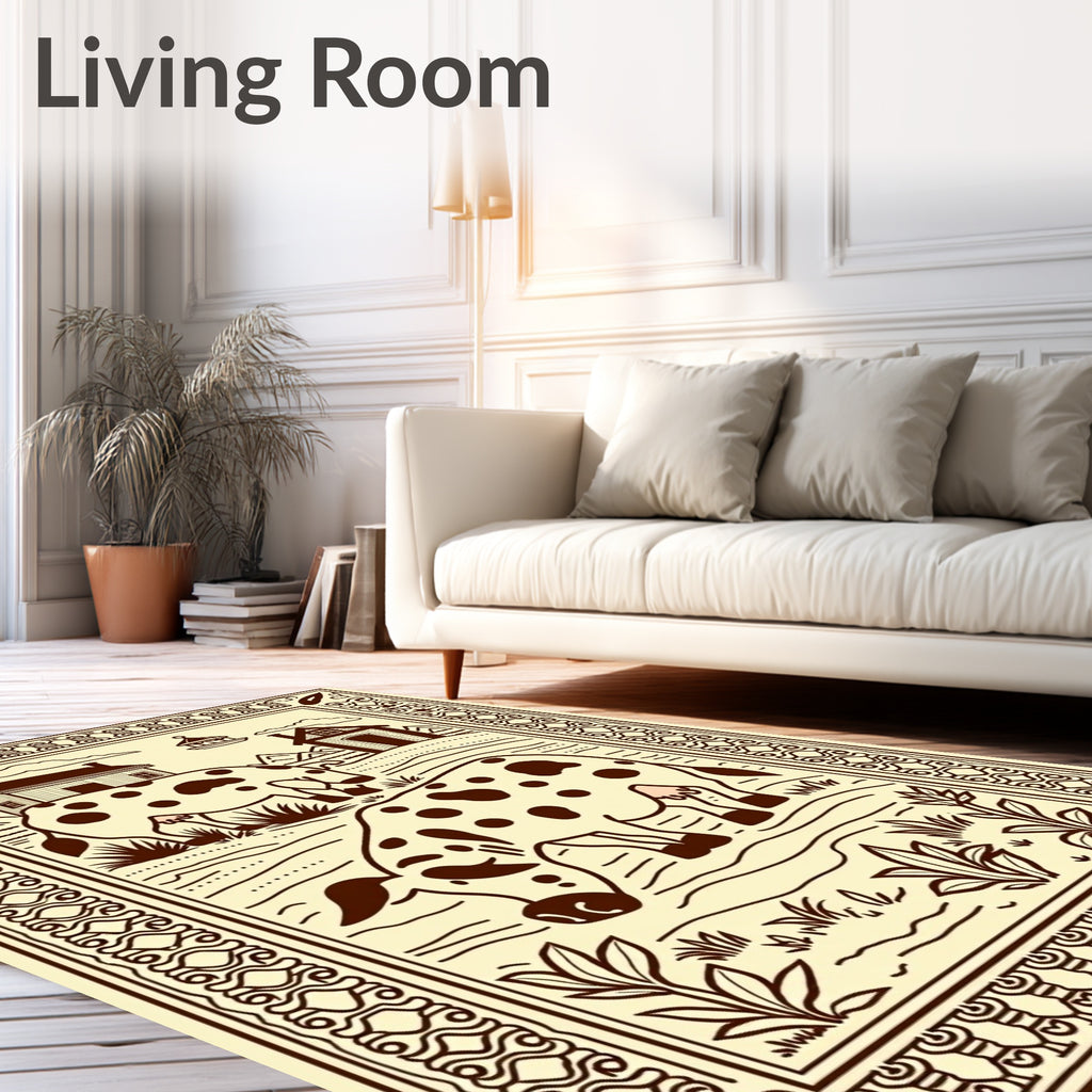 Brown Cow Farmhouse Landscape Scenic Rug