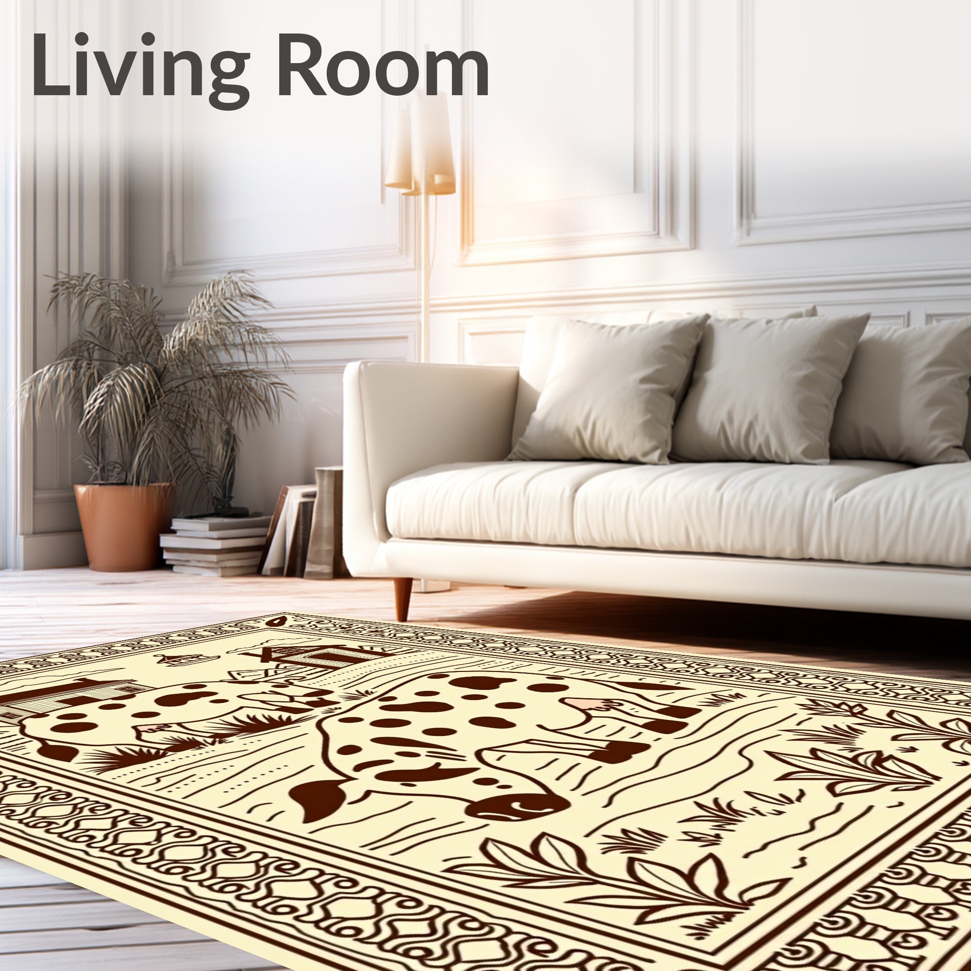 Brown Cow Farmhouse Landscape Scenic Rug