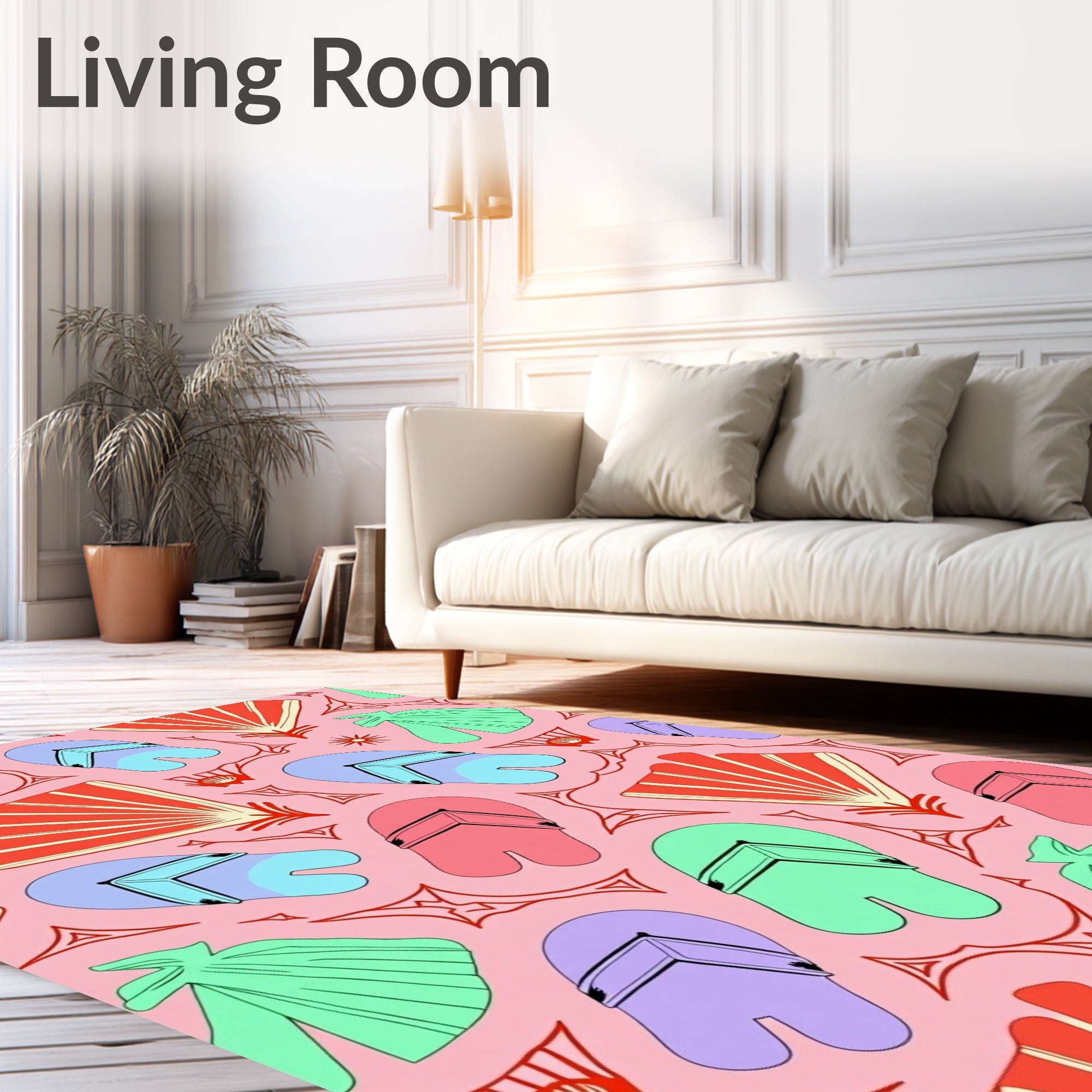 Pink Pastel Flip Flop Fan Collage Rug