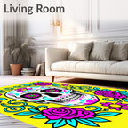 Vibrant Yellow Sugar Skull Floral Rug