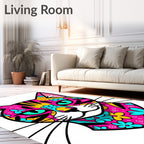 Vibrant Pink Floral Cat Face Rug