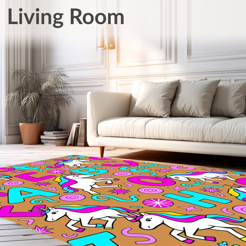 Playful Unicorns and Alphabet Background Rug