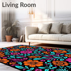 Vibrant Skull Floral Symmetry Rug