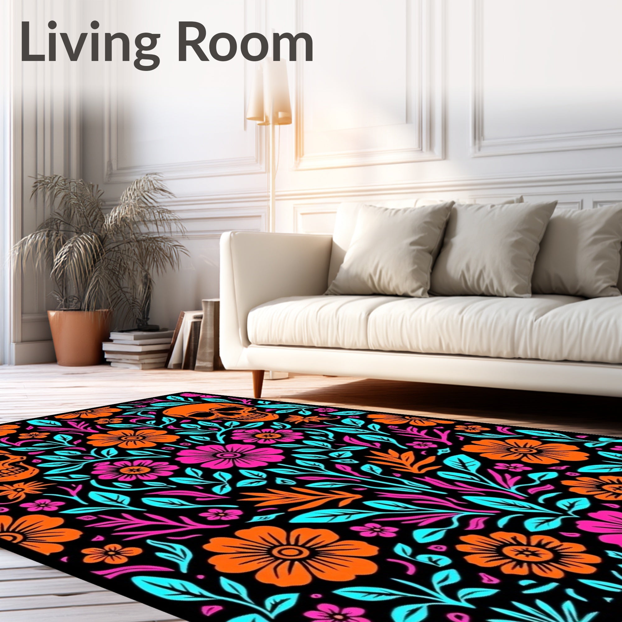 Vibrant Skull Floral Symmetry Rug