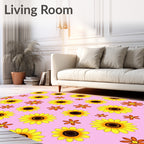 Golden Yellow Sunflowers Pink Background Rug