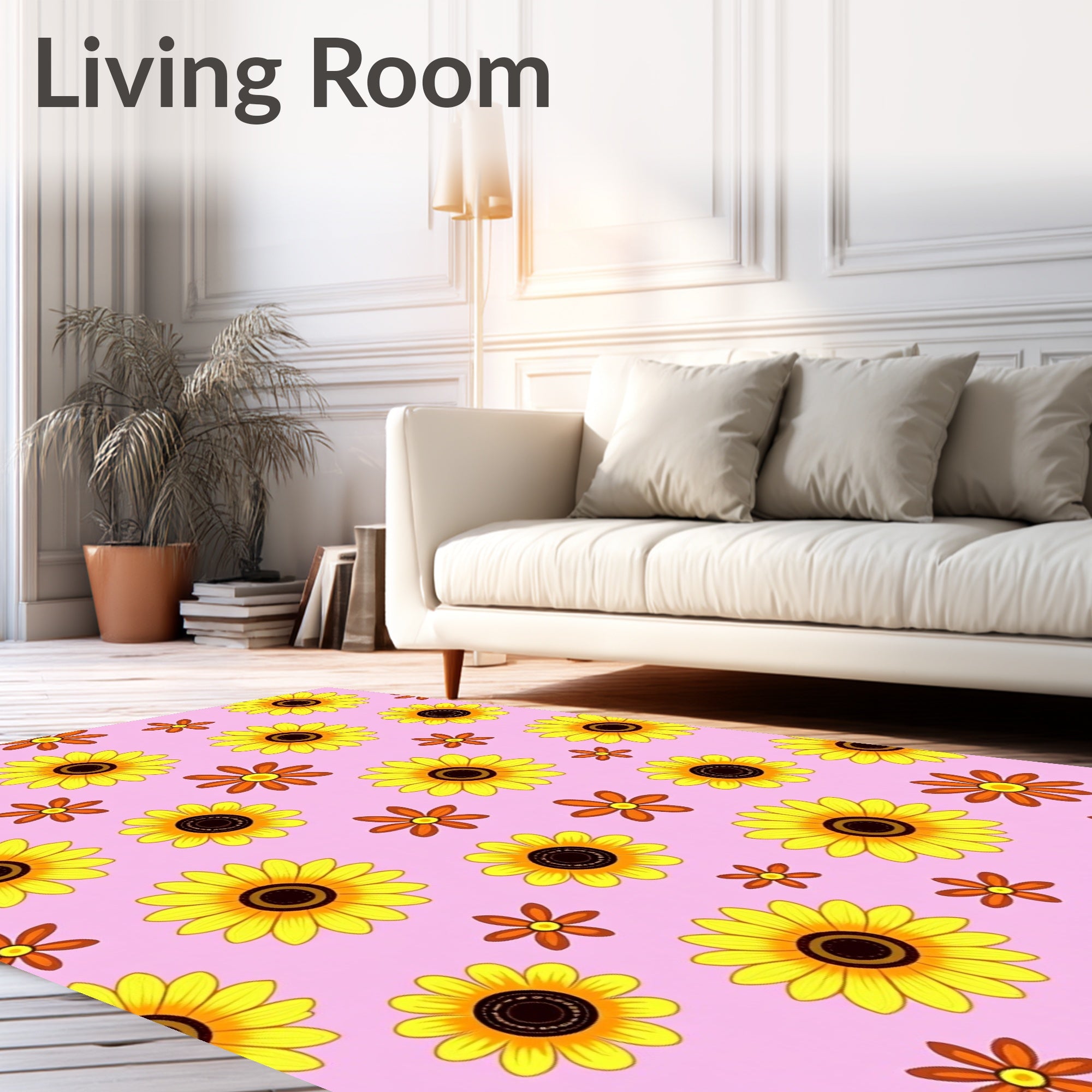 Golden Yellow Sunflowers Pink Background Rug