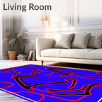 Bold Blue Abstract Red Black Swirls Rug