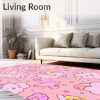Pink Whimsical Cloud Rainbow Stars Rug