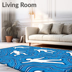 Surreal White Figures Blue Wavy Rug