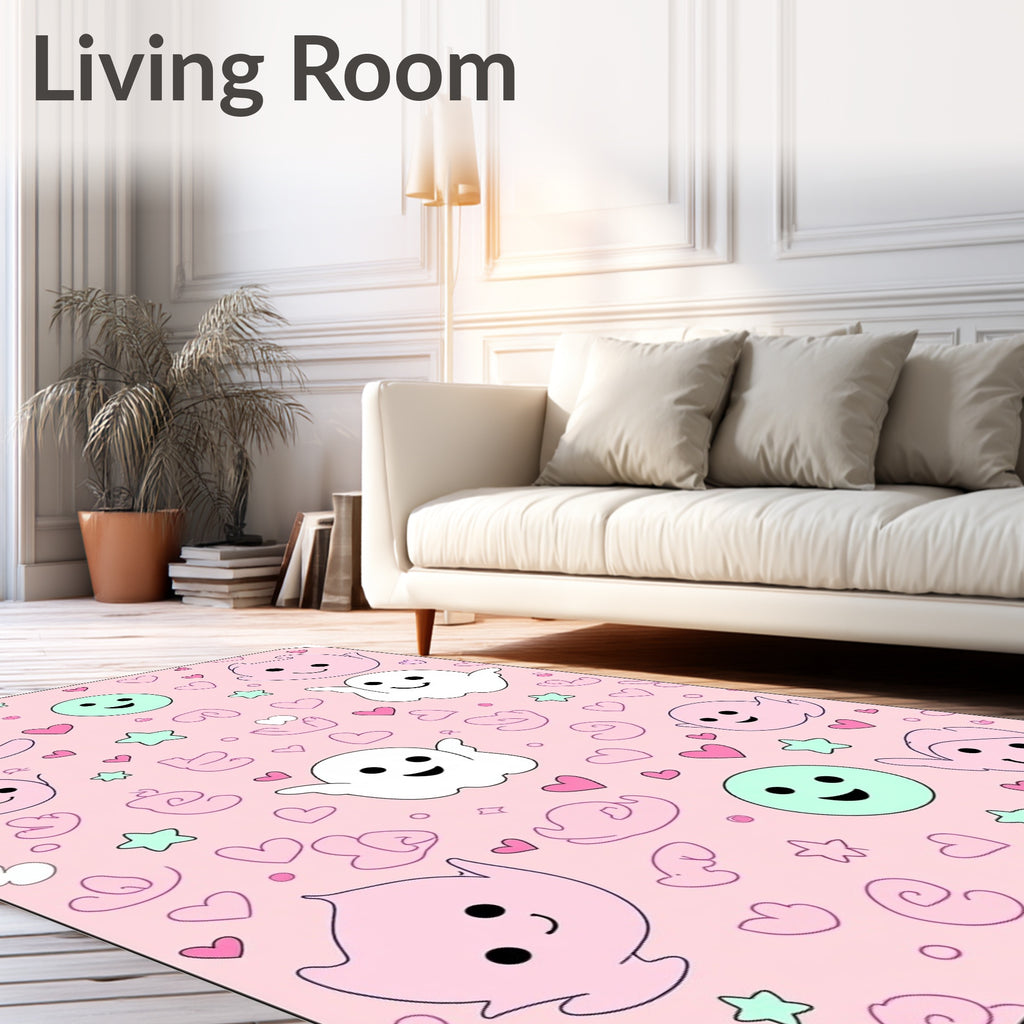Cute Pink Ghost Heart Star Rug