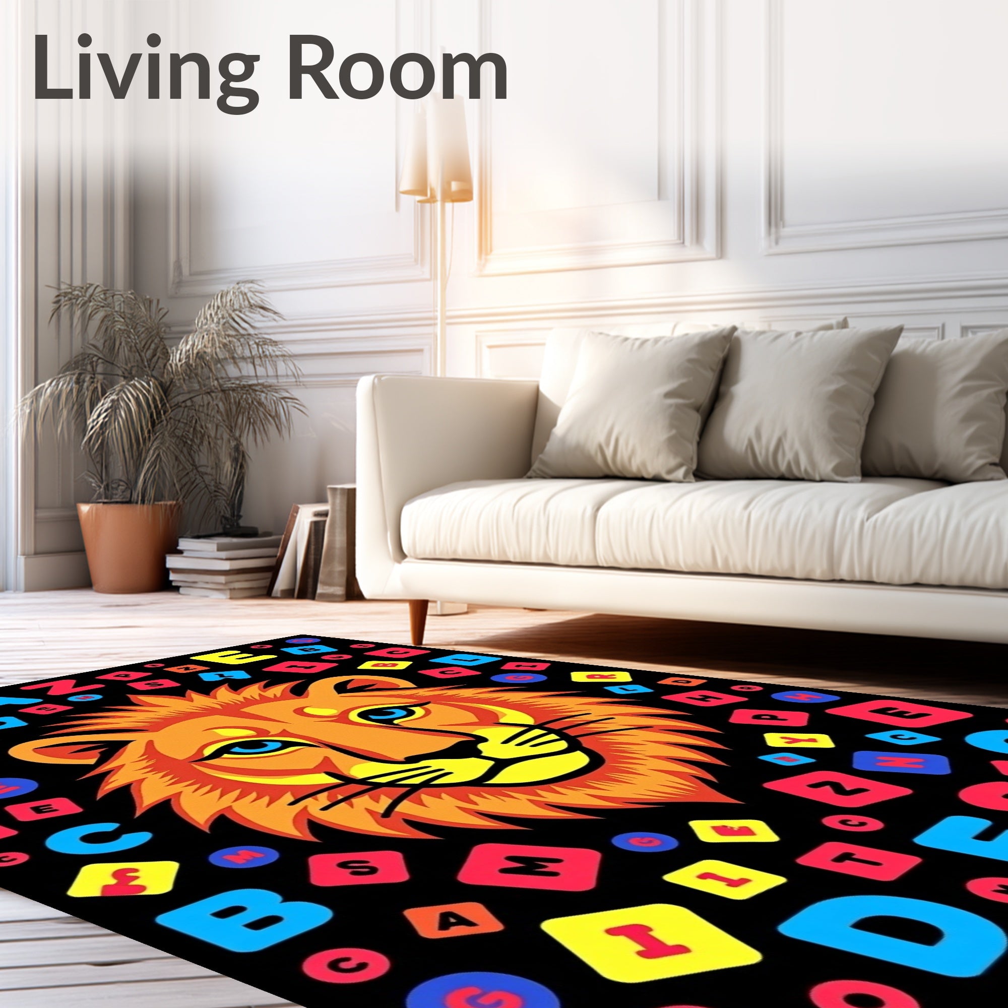 Bold Lion Head Alphabet Collage Rug