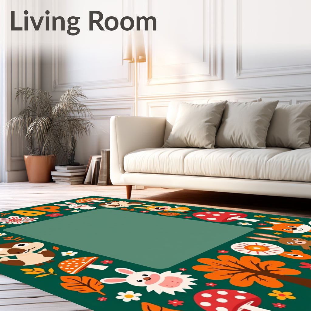 Woodland Creatures Cute Autumn Alphabet Border Rug
