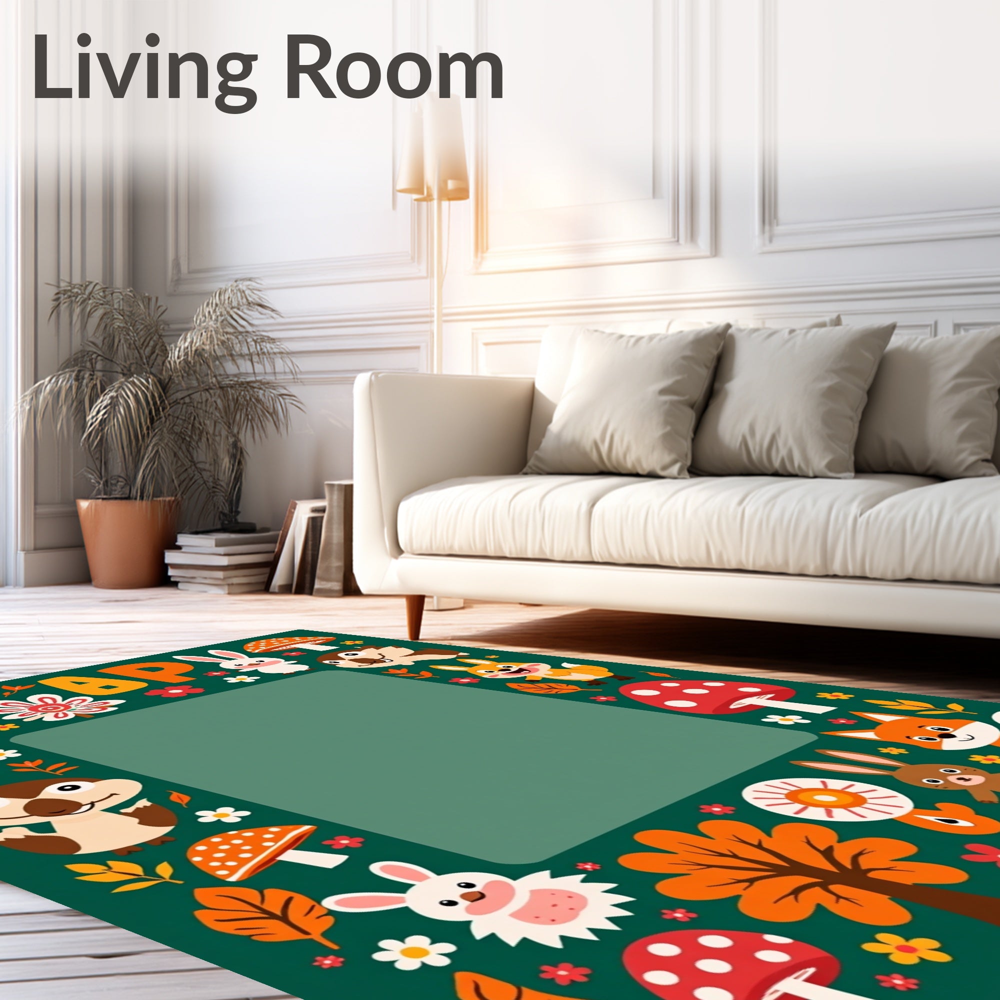 Woodland Creatures Cute Autumn Alphabet Border Rug