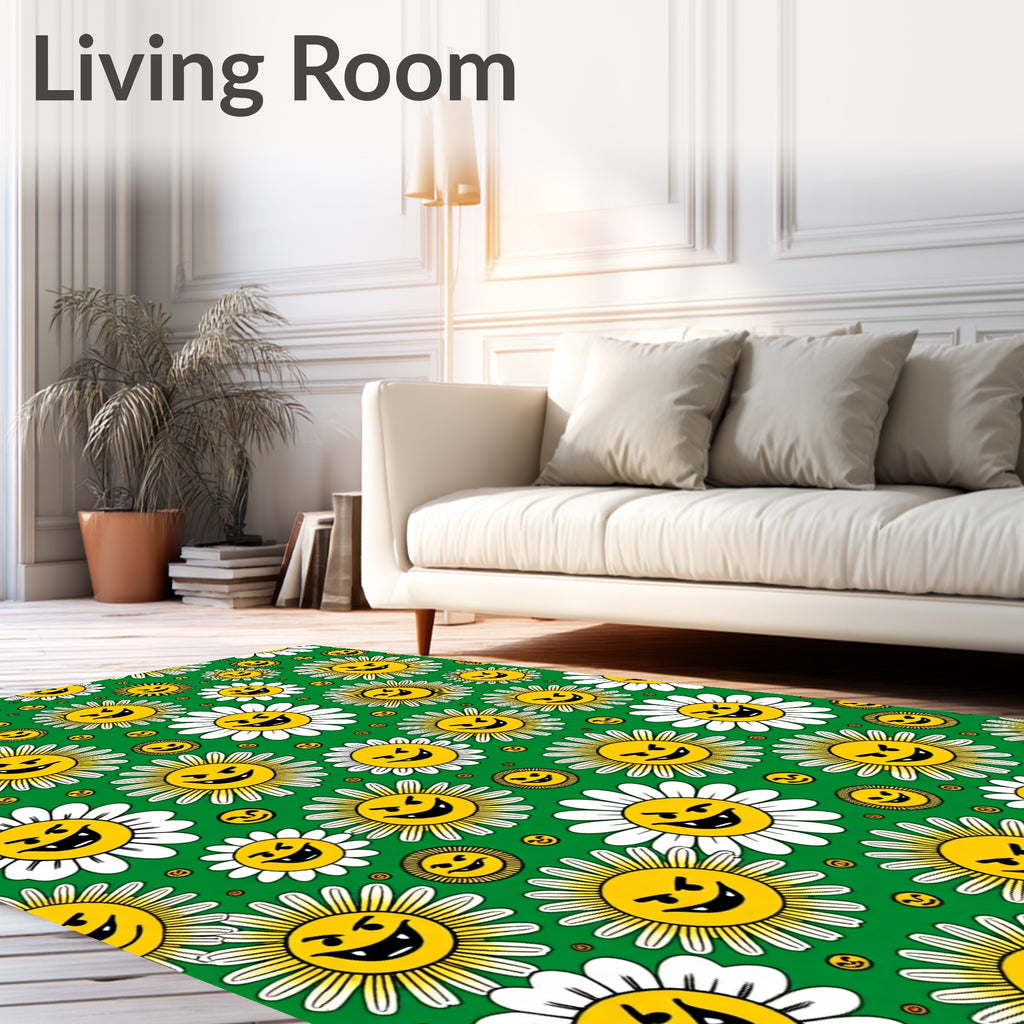 Whimsical Yellow Grinning Sun Flowers Rug