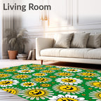 Whimsical Yellow Grinning Sun Flowers Rug