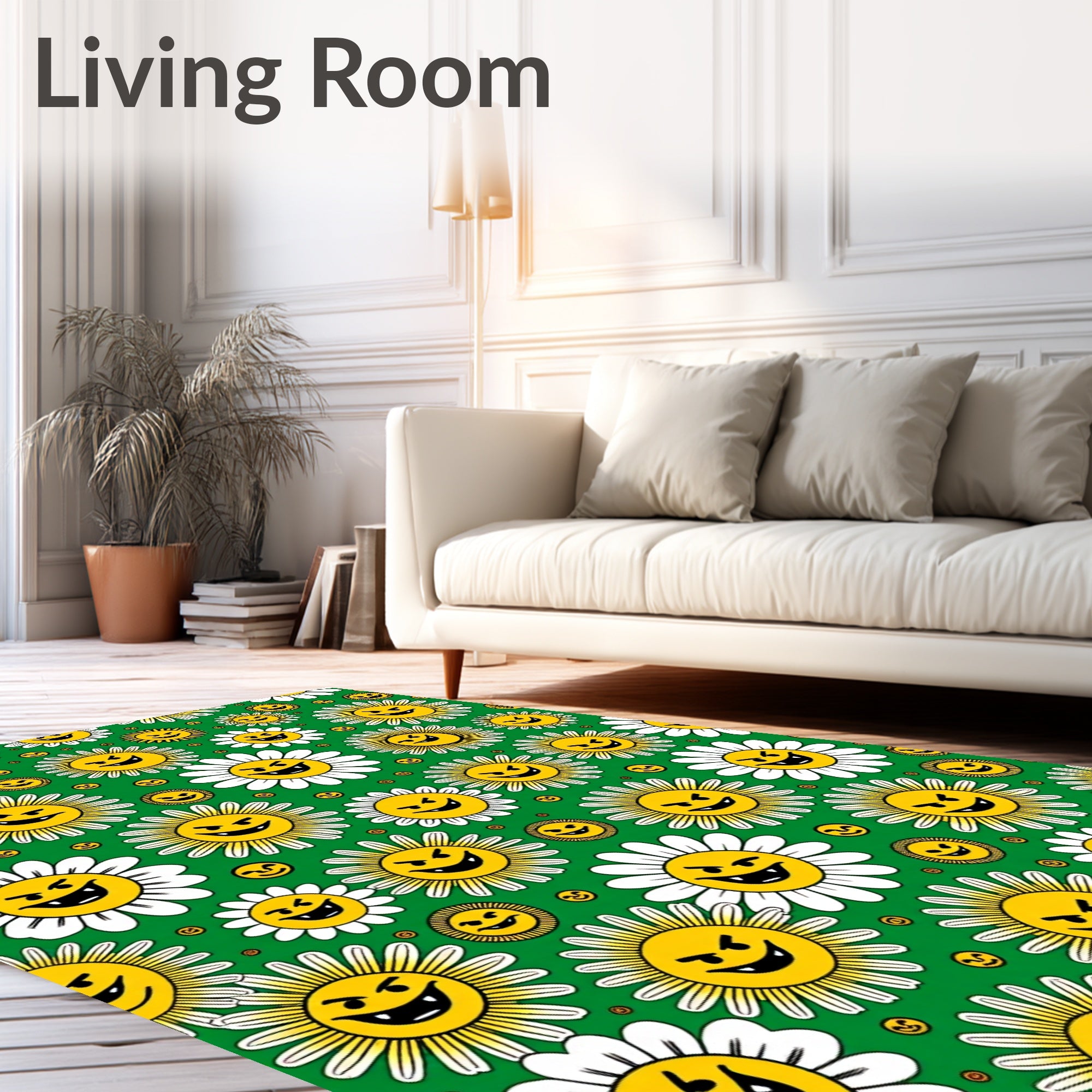 Whimsical Yellow Grinning Sun Flowers Rug
