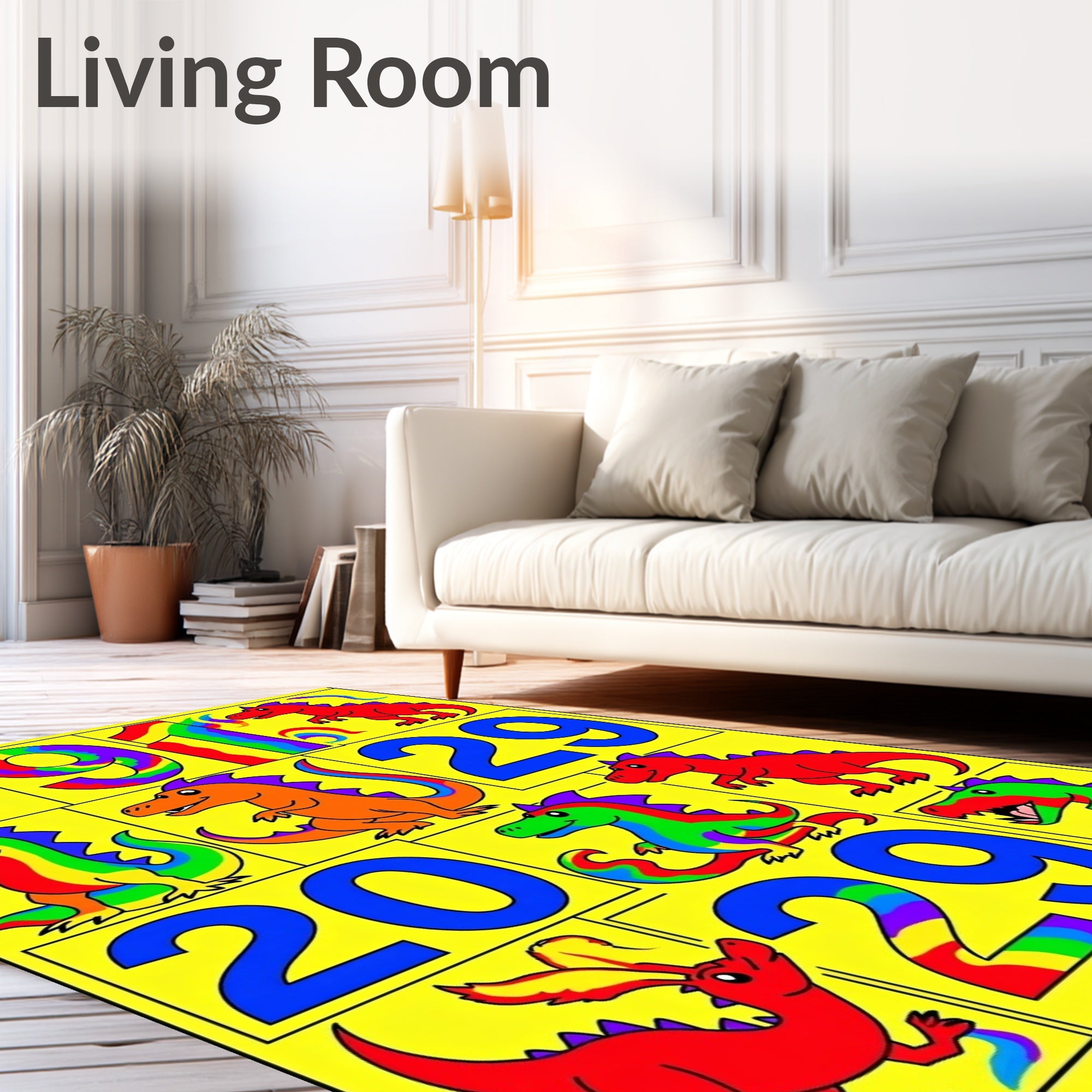Vibrant Rainbow Dinosaur Numbers Rug