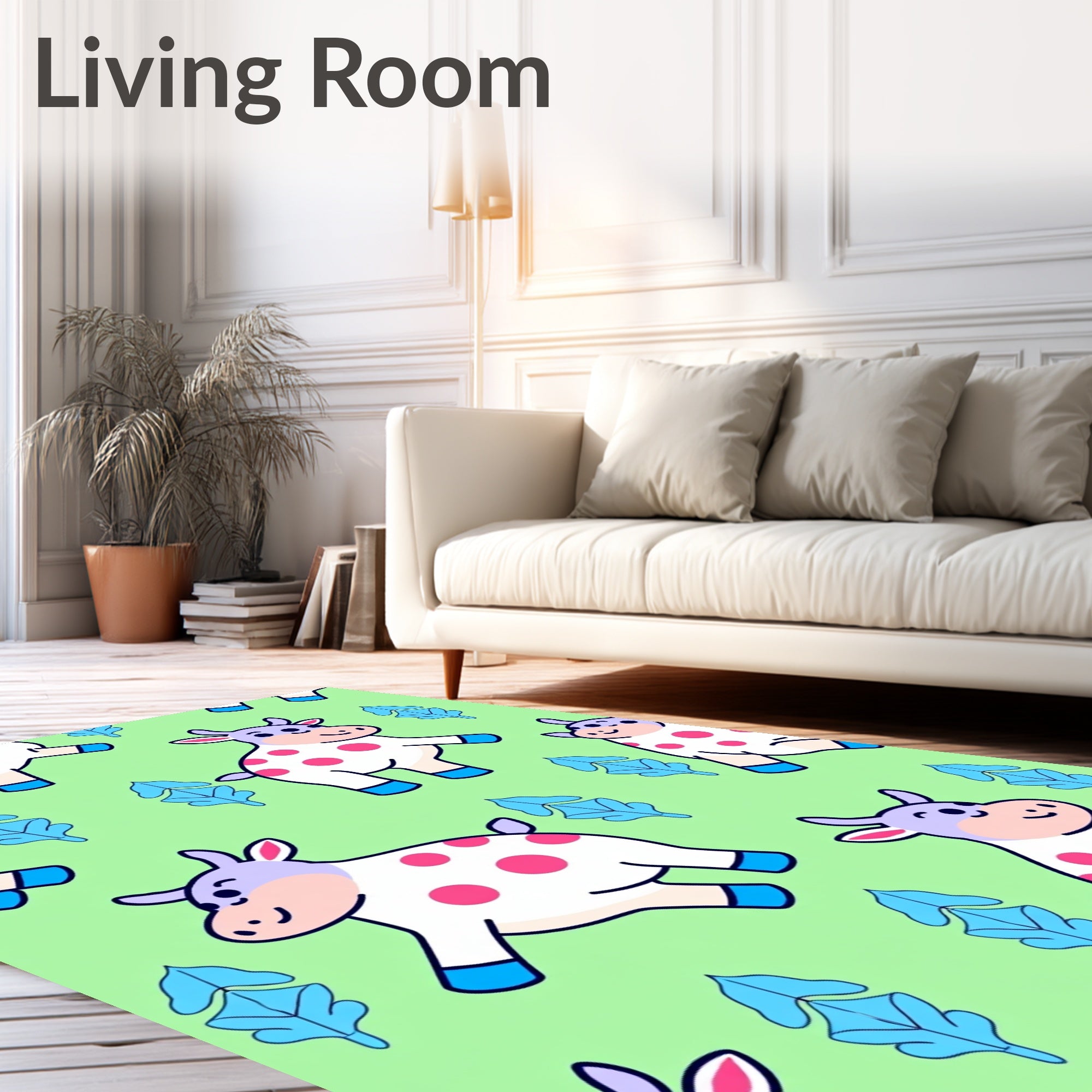 Charming White Polka Dot Farm Animals Rug