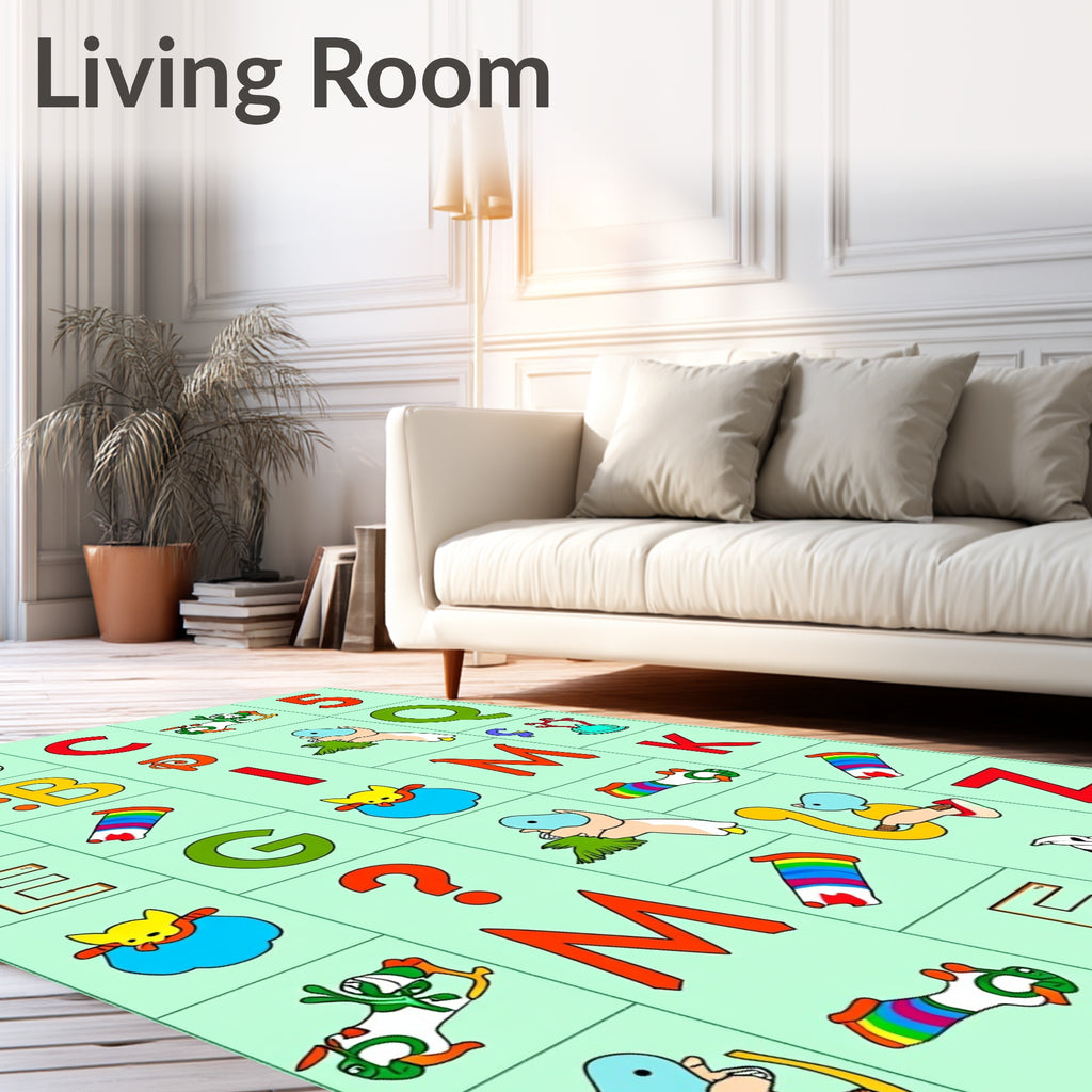 Playful Alphabet Creatures Rainbow Accents Rug