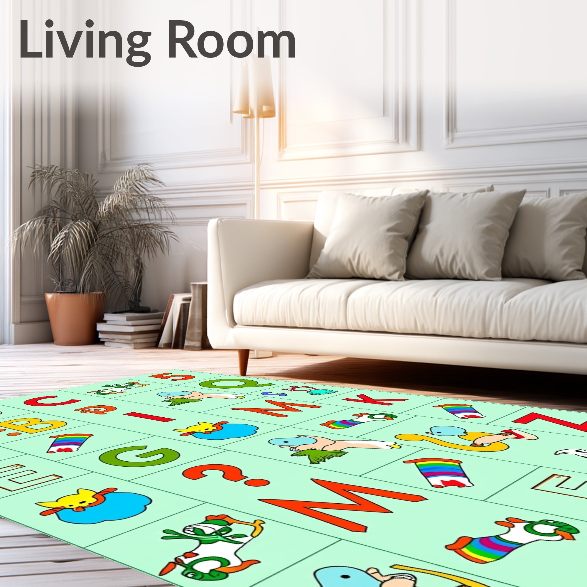 Playful Alphabet Creatures Rainbow Accents Rug