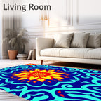 Vibrant Red Yellow Flower Medallion Rug
