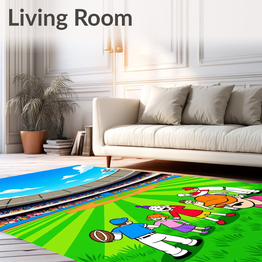 Cartoon Baseball Stadium Kids Playing Rug