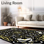Bold Black Yellow Solar Mandala Rug