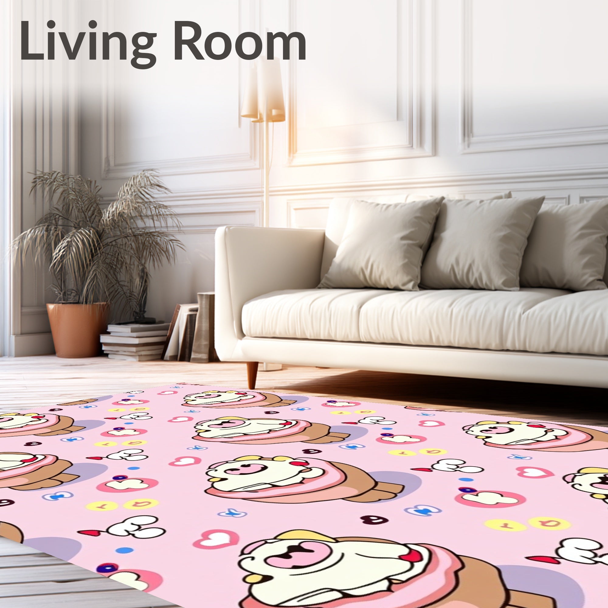 Cute Pink Cupcake Sprinkle Cartoon Rug