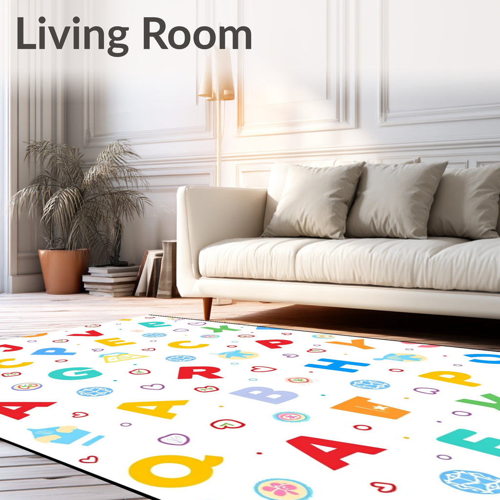 Colorful Alphabet Heart Scattered Graphic Rug