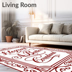 Elegant Red Script Floral Border Rug