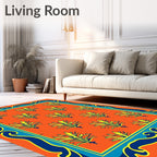 Orange Yellow Blue Flourishing Border Rug