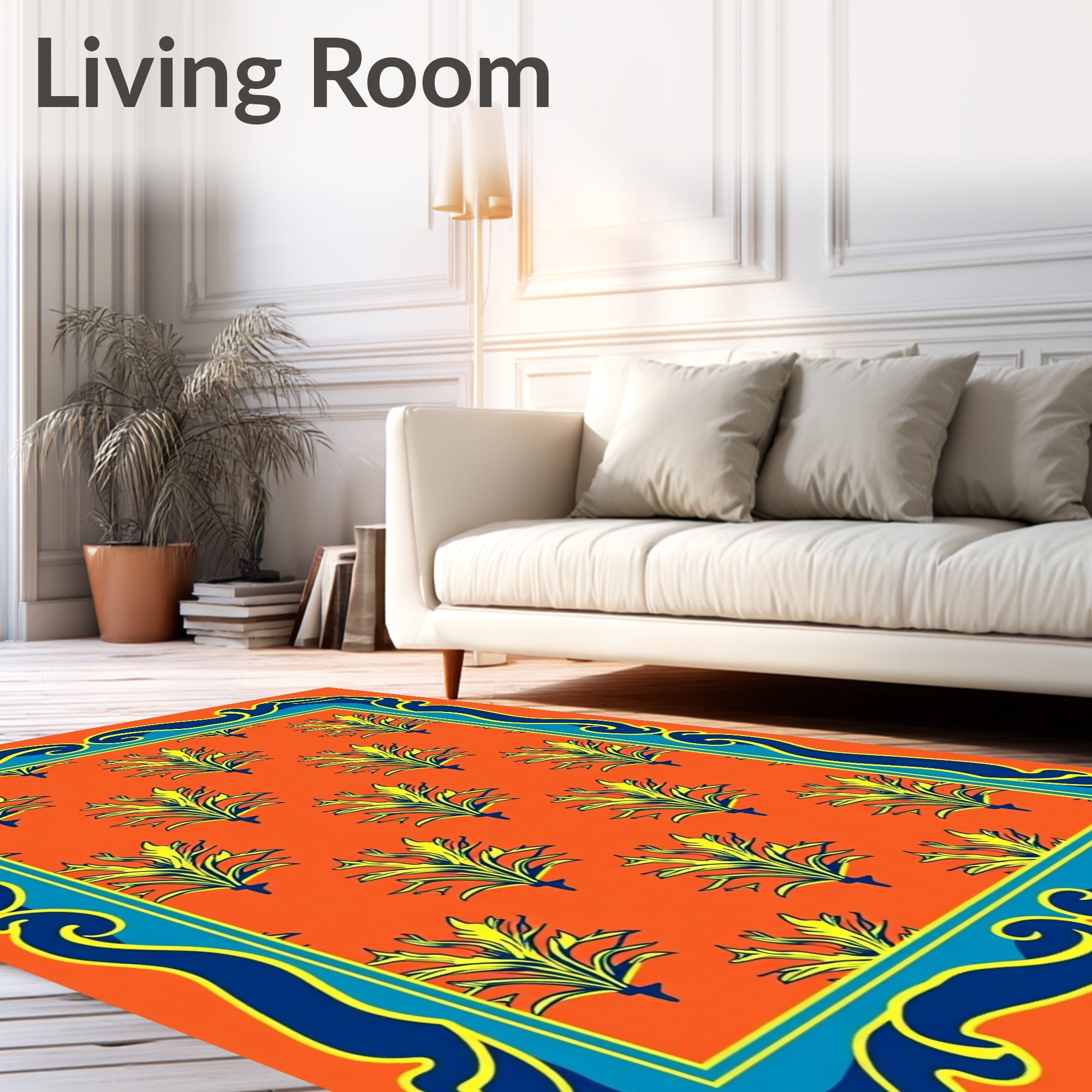 Orange Yellow Blue Flourishing Border Rug
