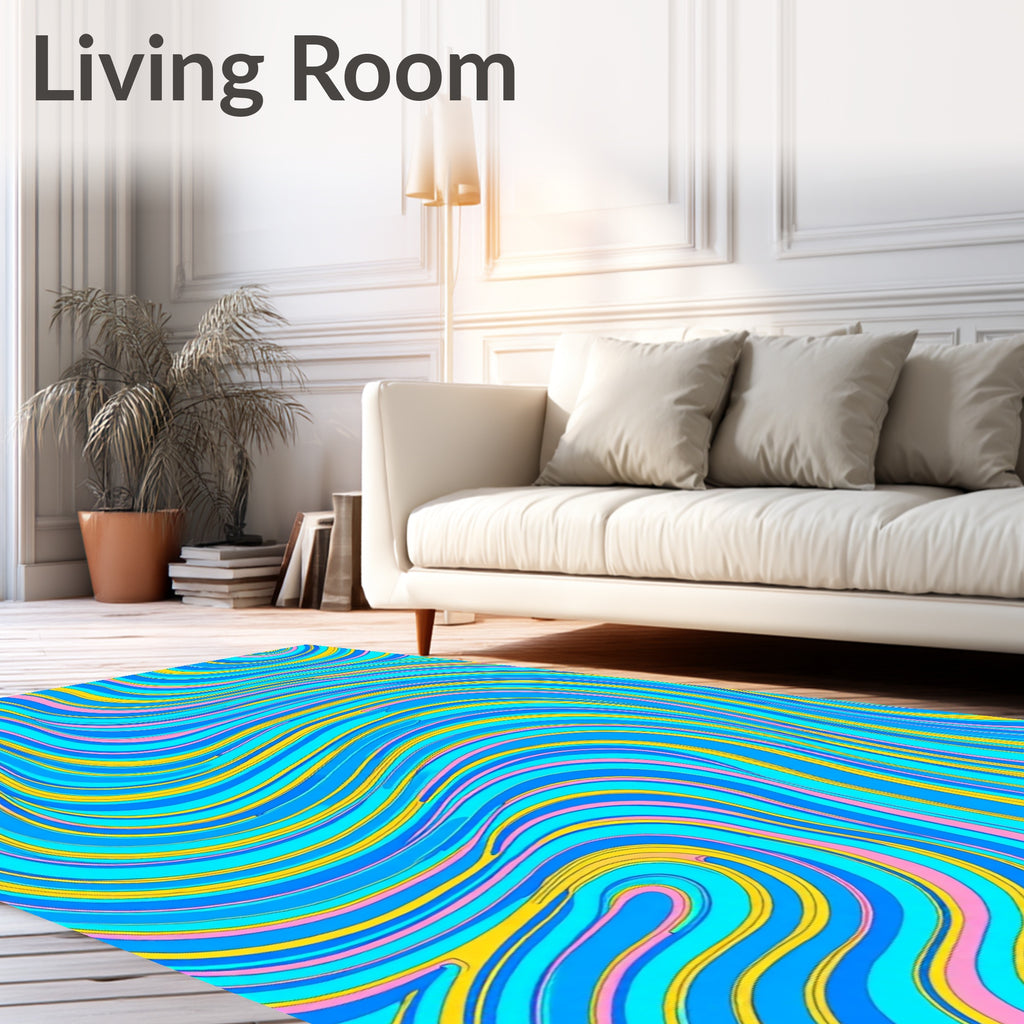 Groovy Aqua Pink Swirl Waves Rug