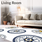 Navy Blue Golden Compass Graphic Rug