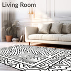 Bold Outline Geometric Labyrinth Border Rug