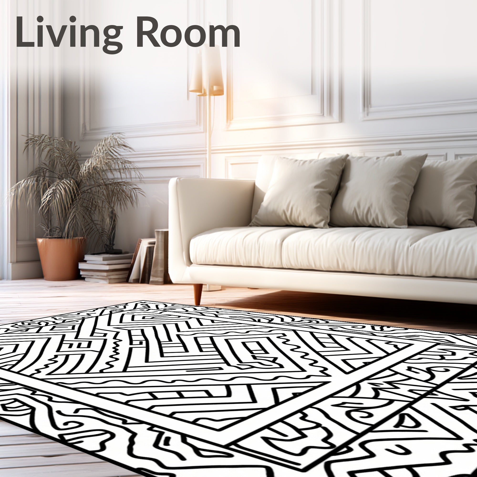 Bold Outline Geometric Labyrinth Border Rug