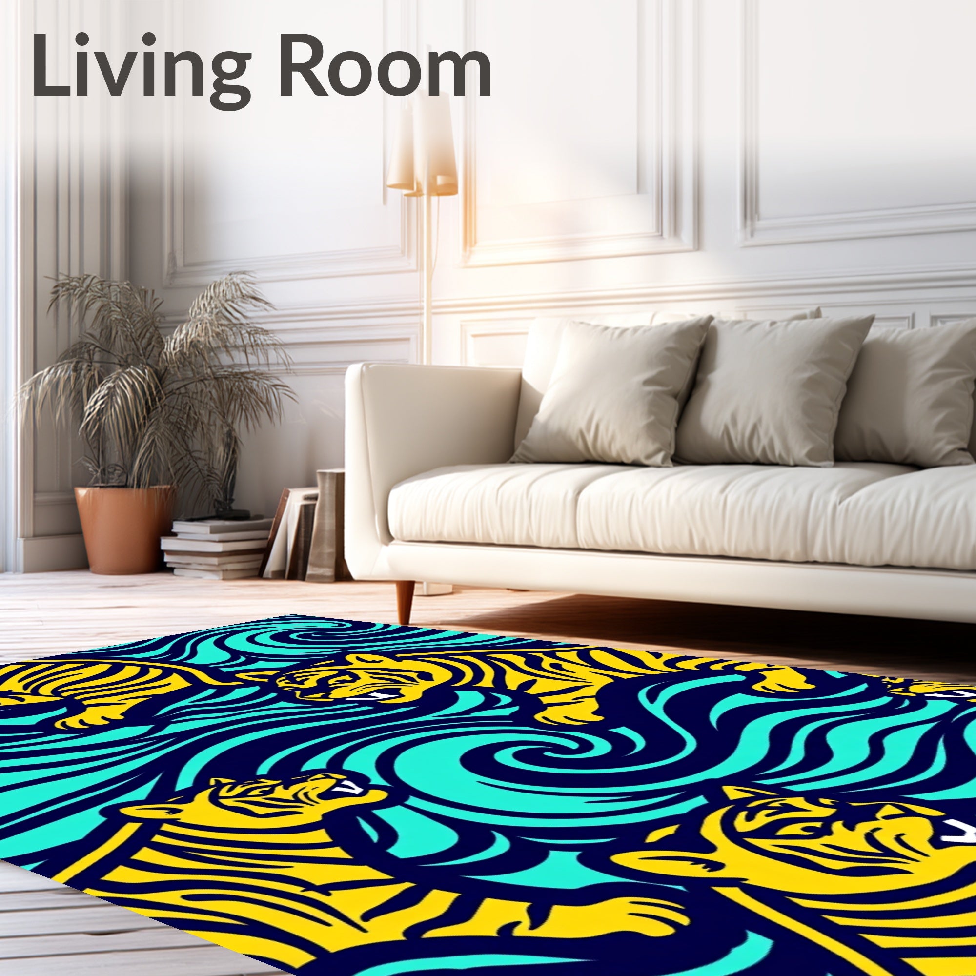 Bold Yellow Tiger Waves Rug