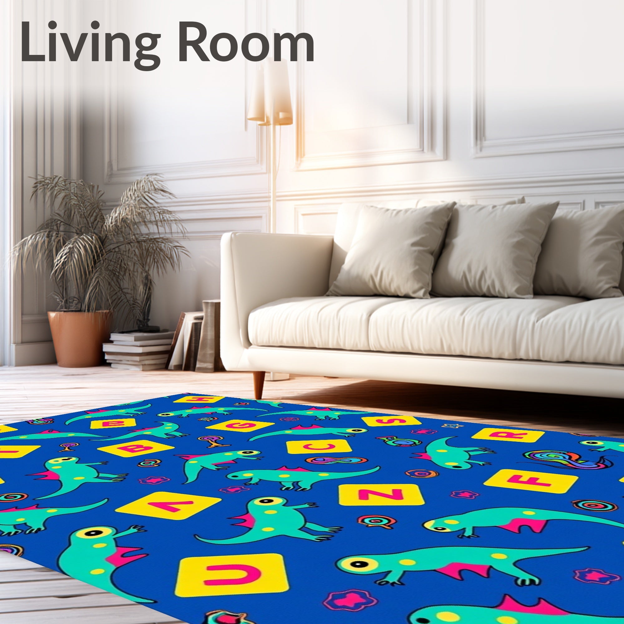 Playful Dinosaur Alphabet Blue Rug