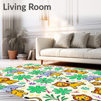 Whimsical Jungle Animals Floral Arrangement Rug