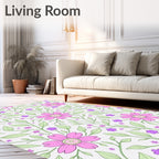 Pink Daisy Floral Garden Illustration Rug