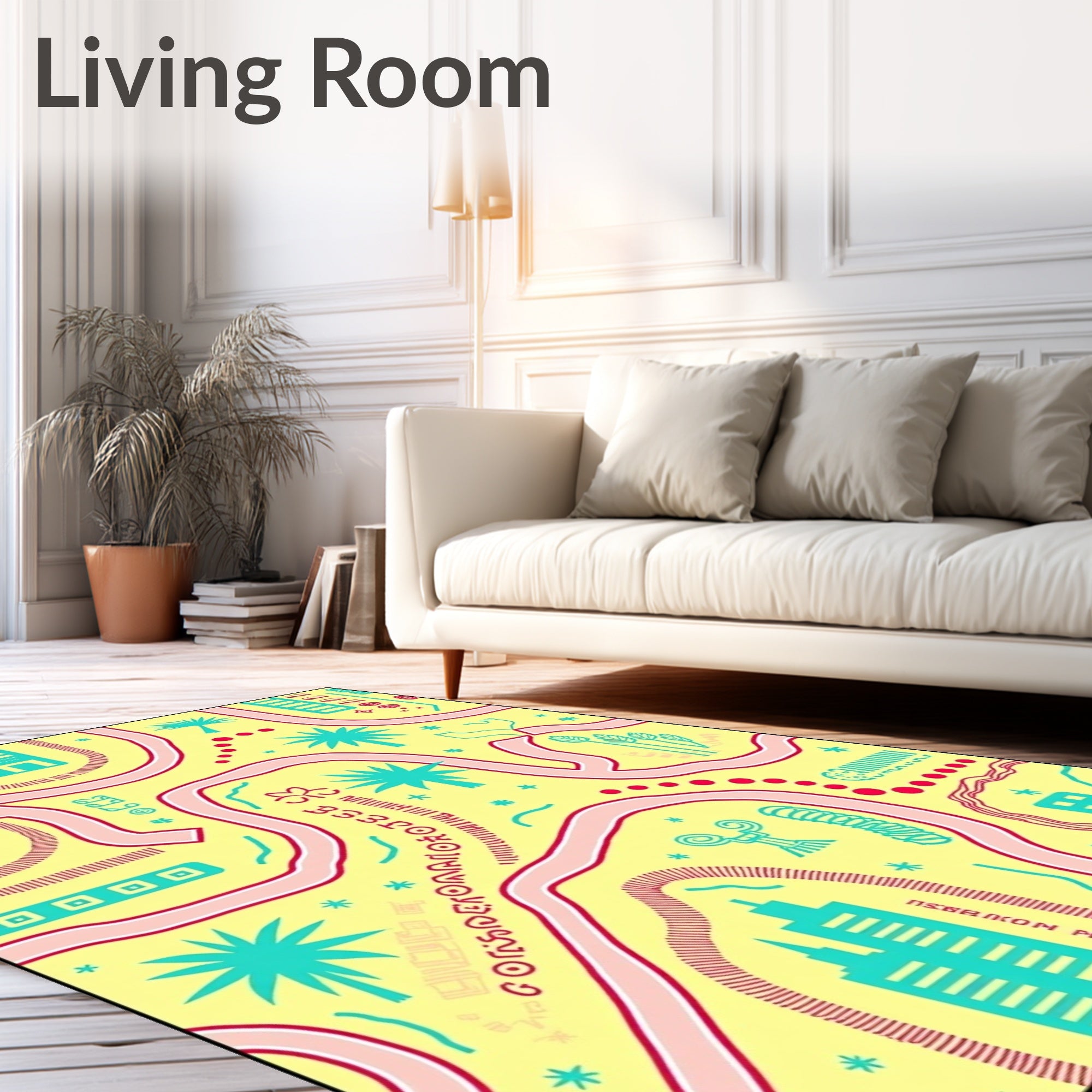 Yellow Pink Blue Abstract Cityscape Rug