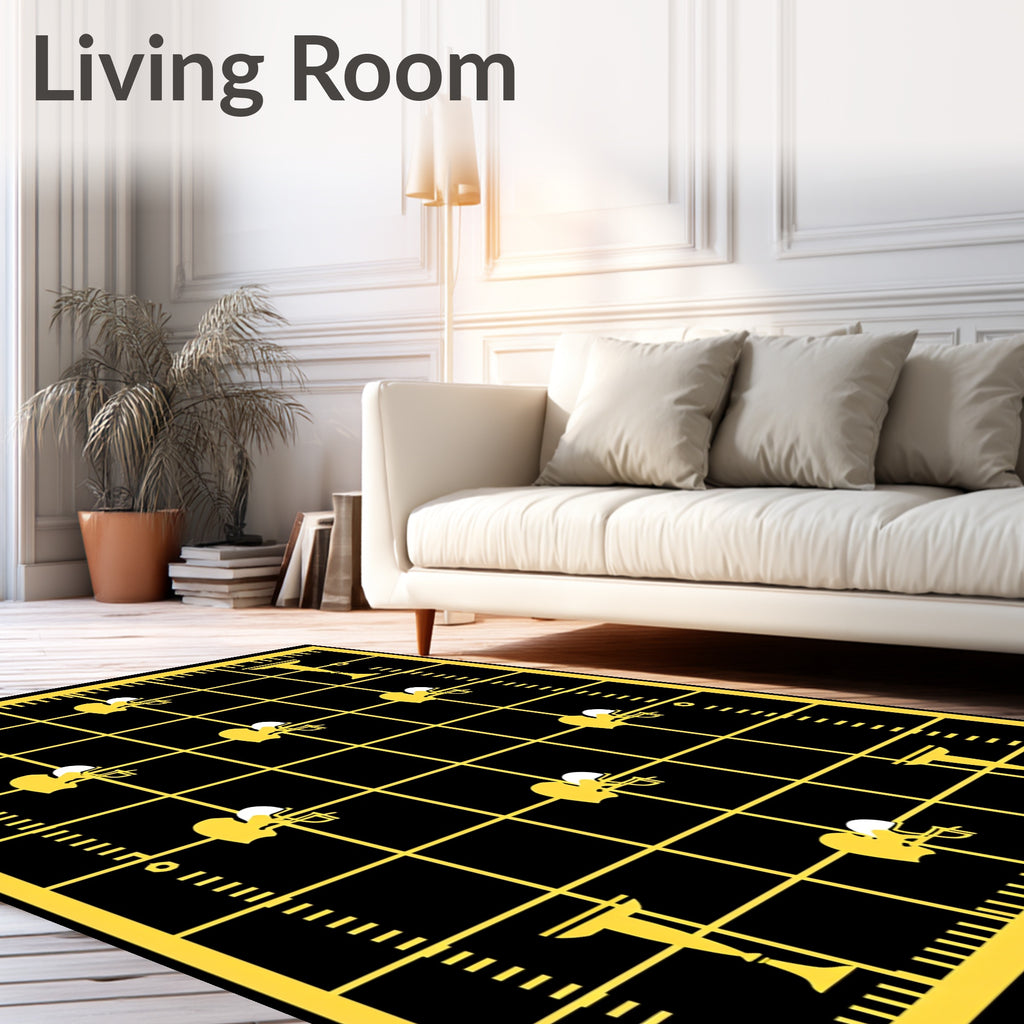 Black Yellow Football Grid Trophy Rug
