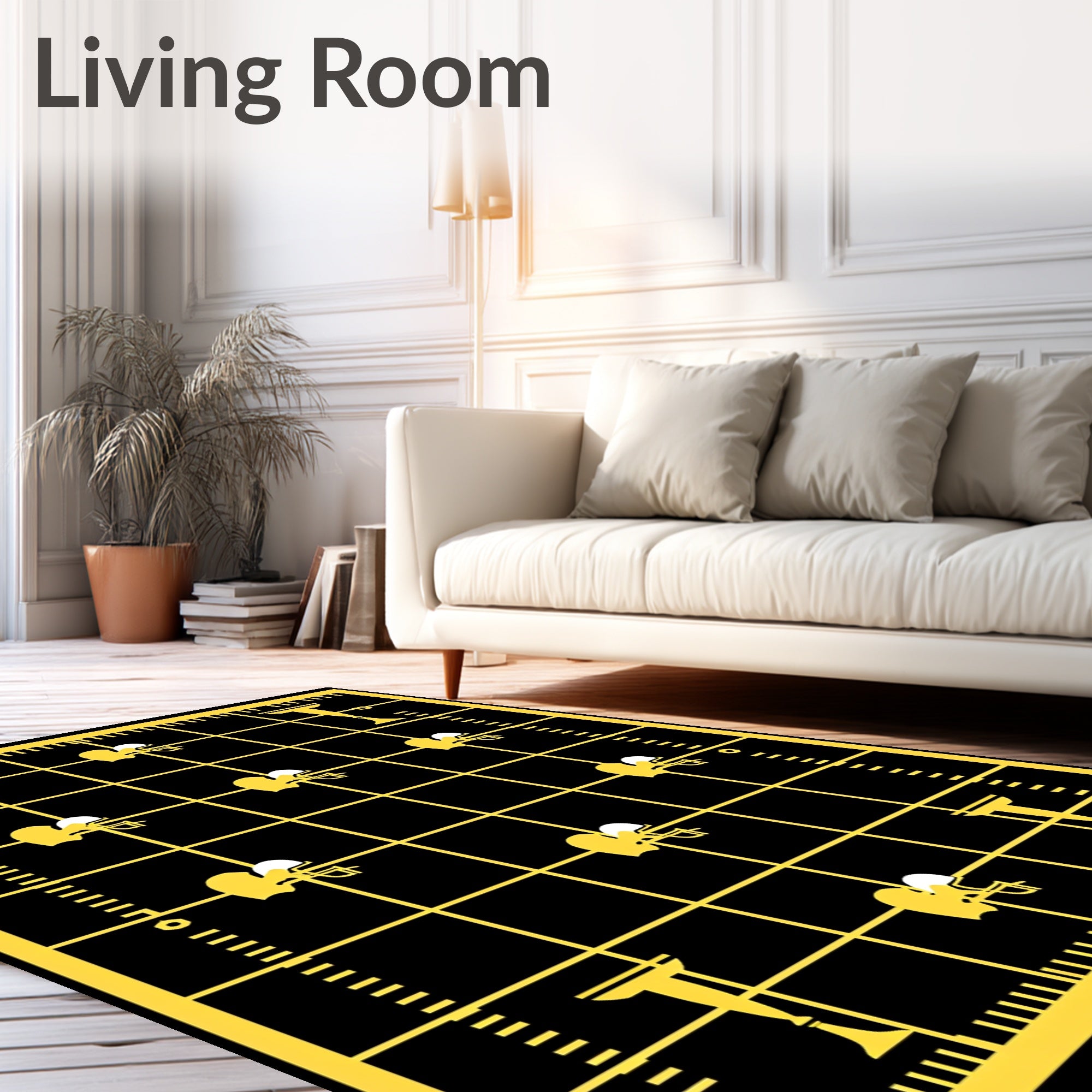 Black Yellow Football Grid Trophy Rug