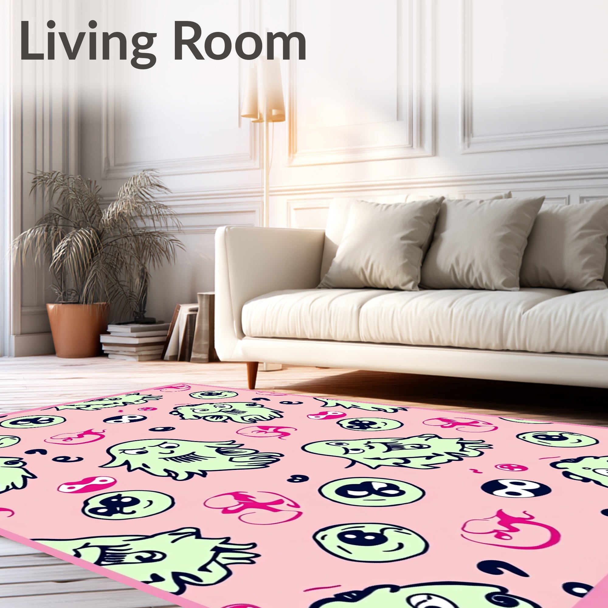 Whimsical Green Monster Pop Art Rug
