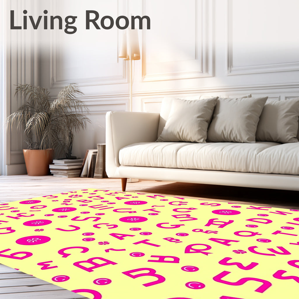 Bright Pink Alphabet Collage Background Rug